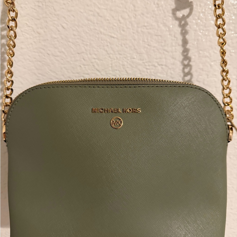 Michael Kors Sage Green Crossbody Bag with Gold Chain